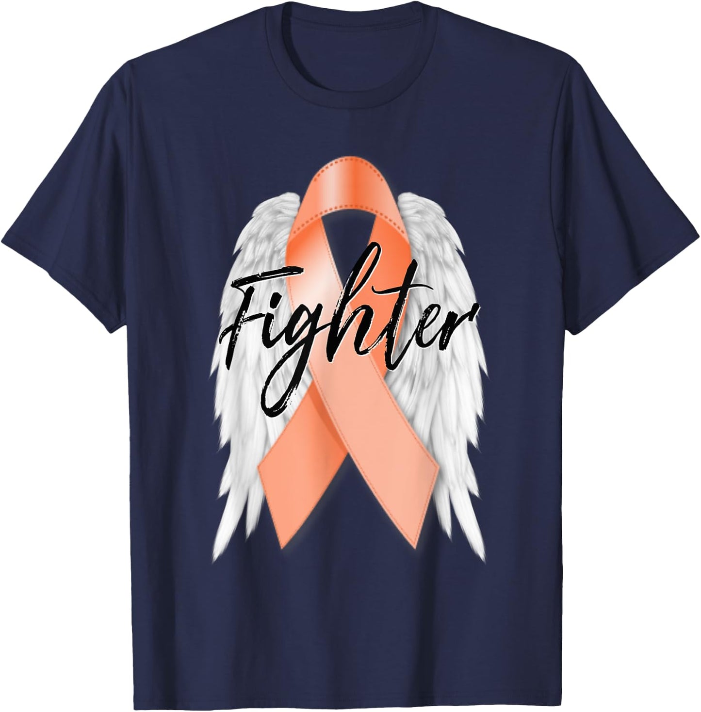 Uterine Cancer Fighter Peach Ribbon Angel Wings Survivor T-Shirt - T-Shirt | Navy