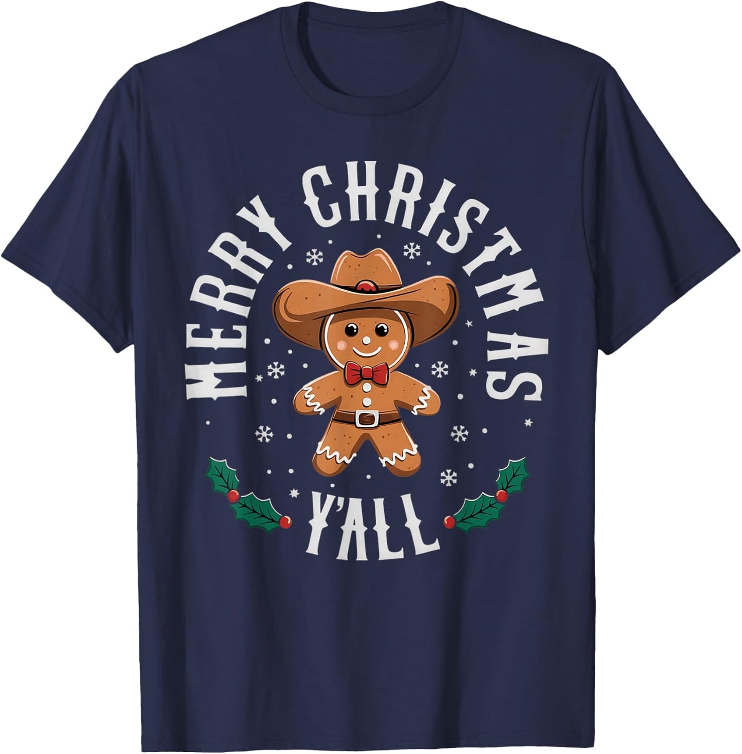 Merry Christmas Yall Gingerbread Cowboy Howdy Western Xmas T-Shirt - T-Shirt | Navy