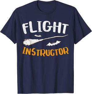 Flight Instructor Witch Shirt Adult Kids Halloween Day T-Shirt - T-Shirt | Navy