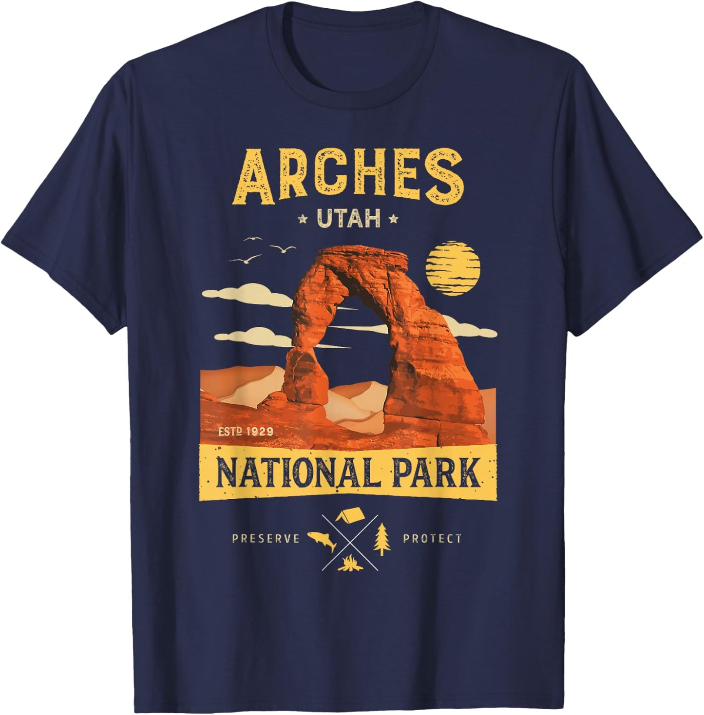 Arches National Park T Shirt Delicate Arch Vintage Utah Gift T-Shirt - T-Shirt | Navy