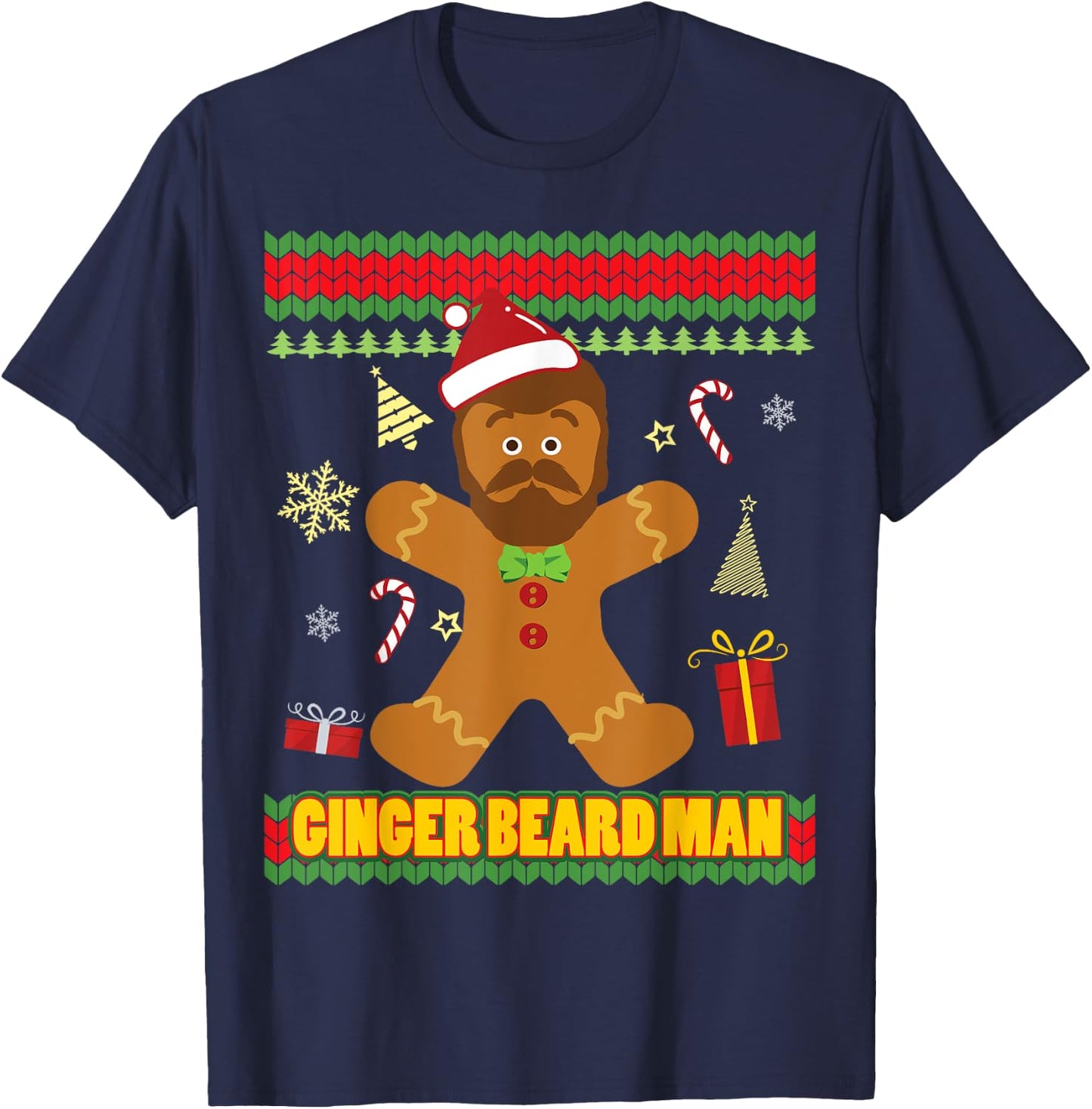 Ugly Ginger Beard Man Holiday Gingerbread Christmas T-Shirt - T-Shirt | Navy