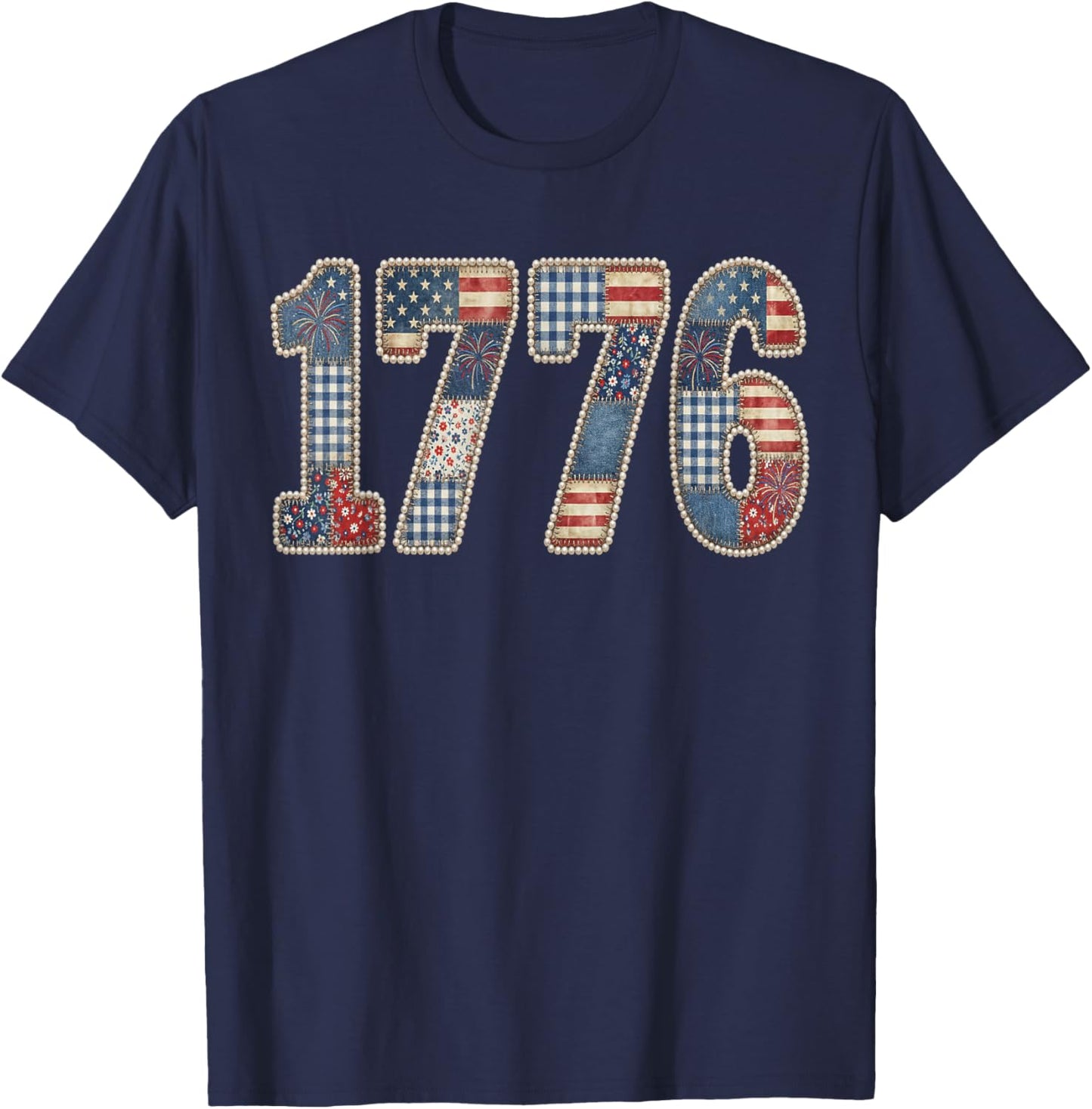 1776 Patchwork USA Vintage Patriotic American Independence T-Shirt - T-Shirt | Navy