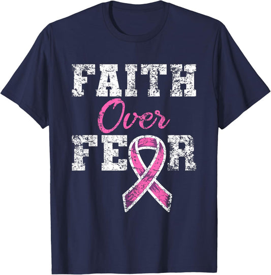 Faith Over Fear Breast Cancer Awareness T-Shirt - T-Shirt | Navy