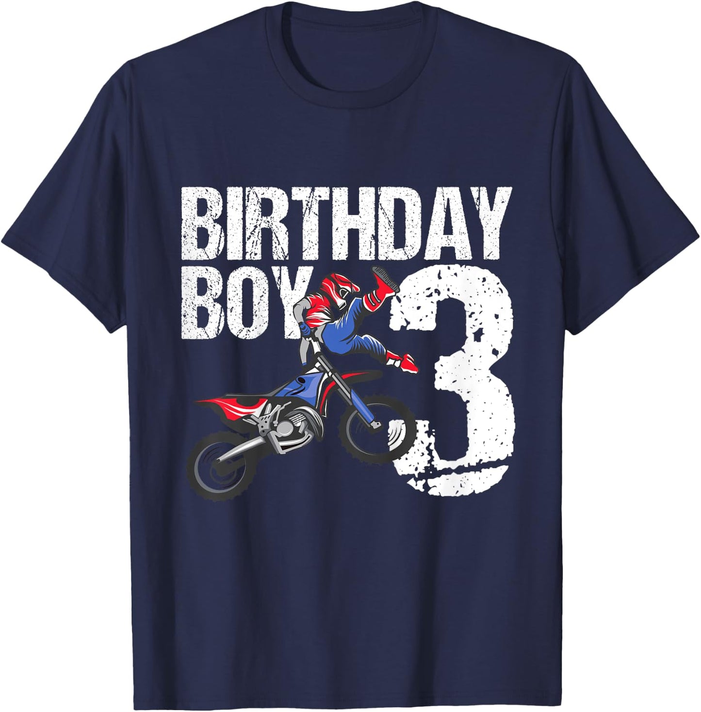 3 Year Old Dirt Bike Birthday Party Motocross MX 3rd Gift T-Shirt - T-Shirt | Navy