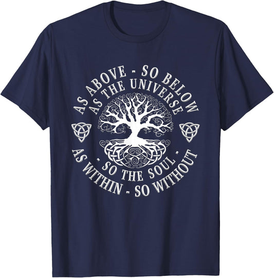 Tree of life Celtic shirt men women As above so below T-Shirt - T-Shirt | Navy