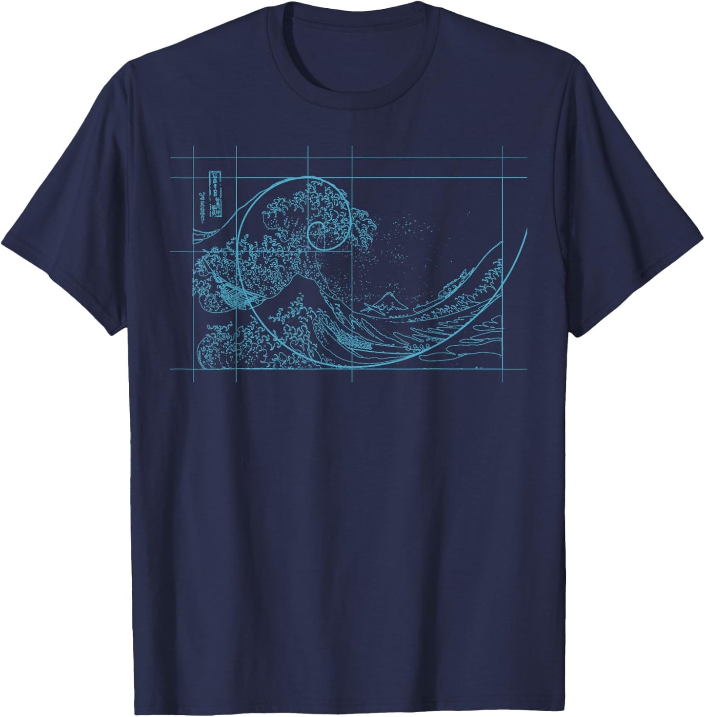 Hokusai Meets Fibonacci, Linear, Blue T-Shirt - T-Shirt | Navy