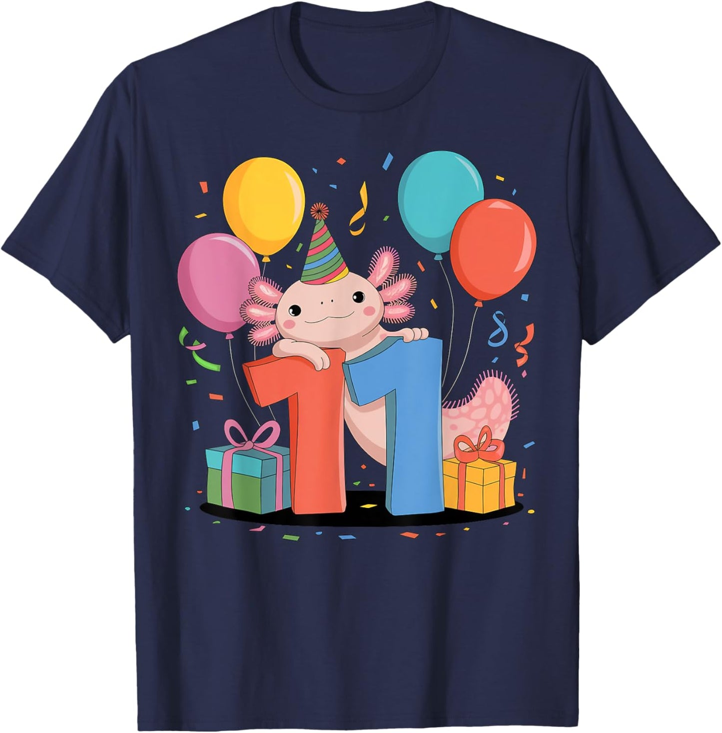 Axolotl 11th birthday boy girl 11 years old eleventh Axolotl T-Shirt - T-Shirt | Navy