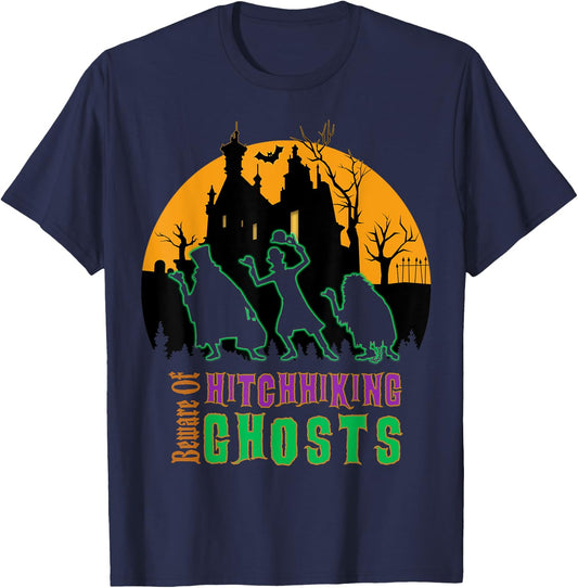 Beware of Hitchhiking Ghosts Halloween T-Shirt - T-Shirt | Navy