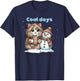 Kitty Cat and Snowman Friends Share Coffee in Winter Snow T-Shirt - T-Shirt | Navy