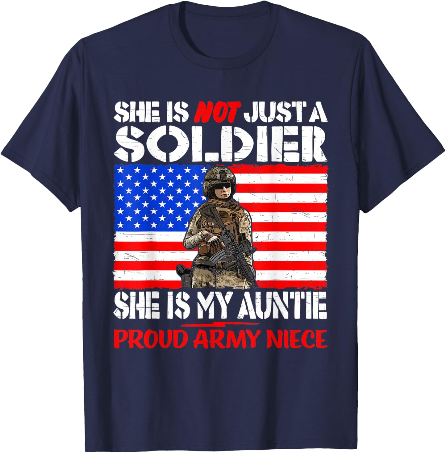 My Auntie Is A Soldier Hero Proud Army Niece Military Family T-Shirt - T-Shirt | Navy