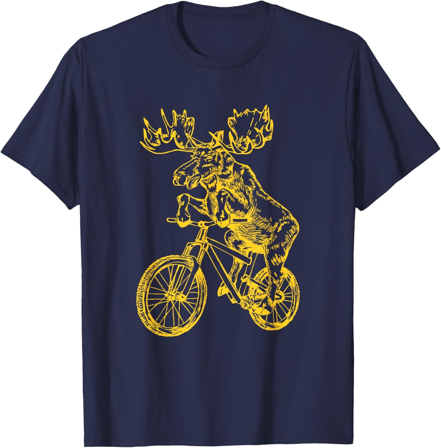 Moose Cycling Bicycle Cool Cyclist Funny Animal Riding Bike T-Shirt - T-Shirt | Navy