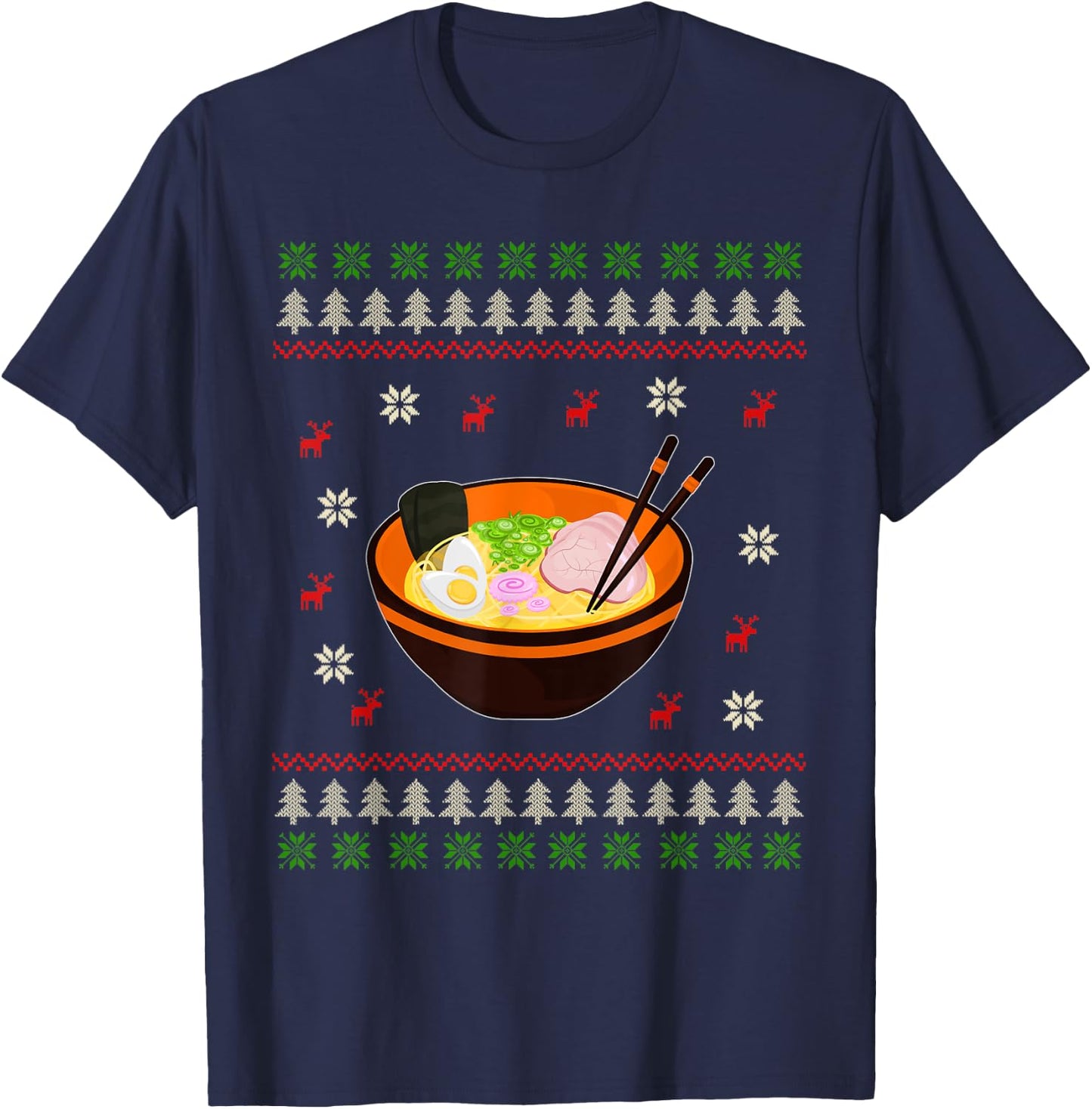 Ugly Christmas Ramen Noodle Anime Kawaii Japanese Ramen Bowl T-Shirt - T-Shirt | Navy