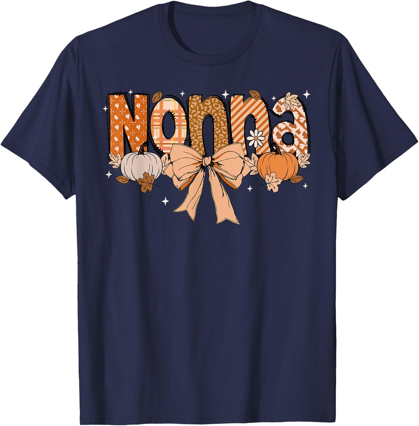 Nonna Pumpkin Fall Coquette Bow Thanksgiving Mom Women T-Shirt - T-Shirt | Navy
