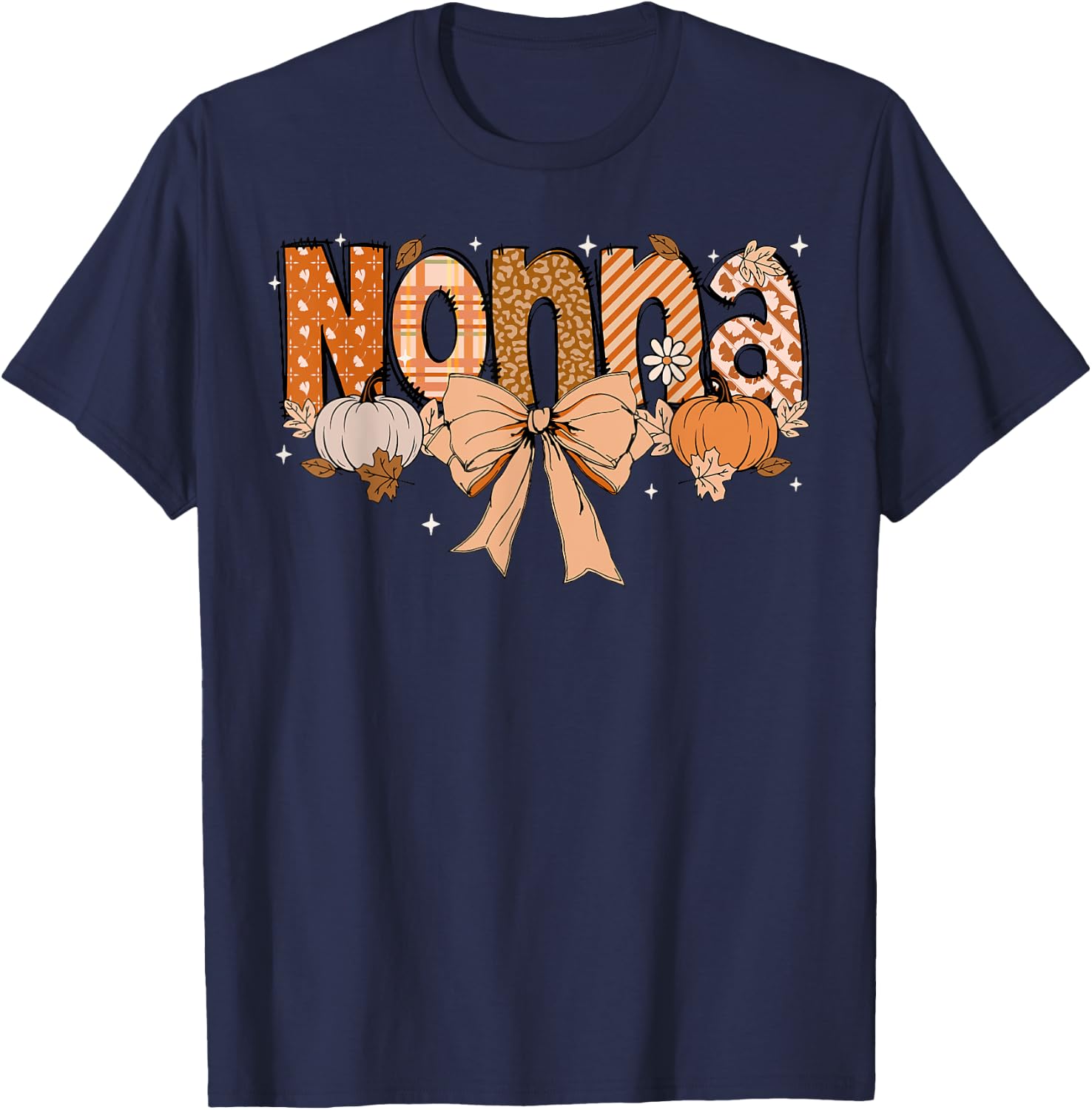 Nonna Pumpkin Fall Coquette Bow Thanksgiving Mom Women T-Shirt - T-Shirt | Navy
