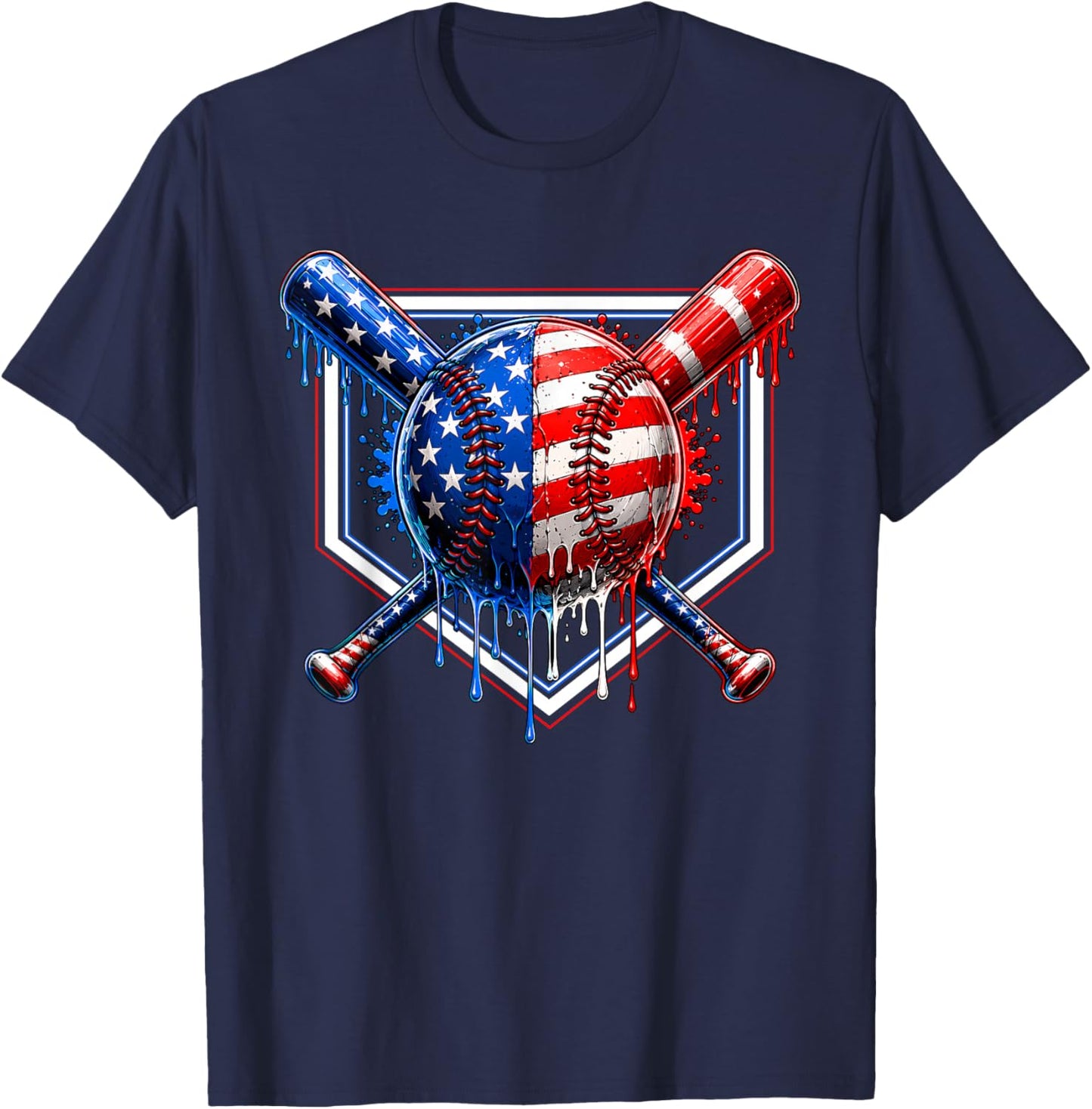 4th of July Baseball Drip Patriotic American Boys Kids Youth T-Shirt - T-Shirt | Navy