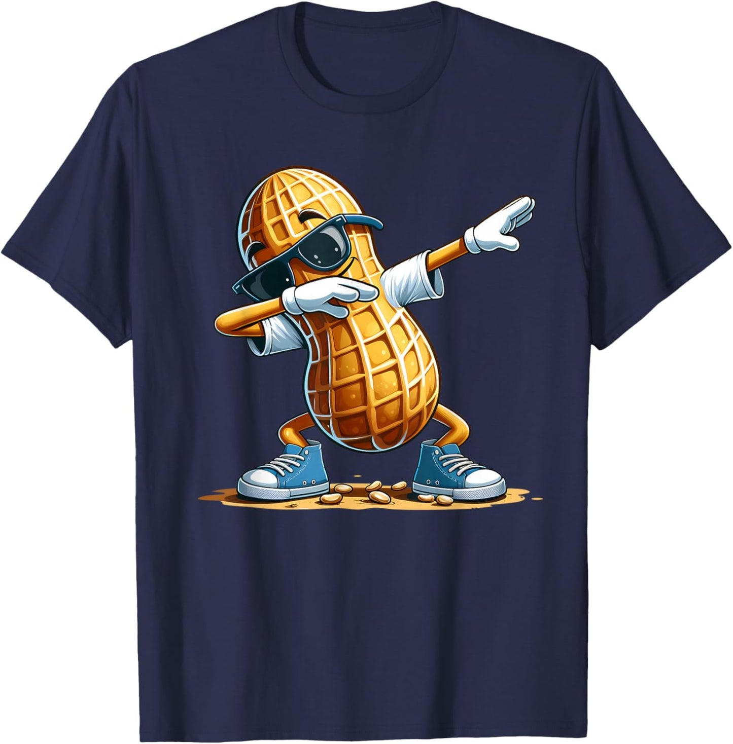 Funny Cool Dabbing Peanut Cartoon Character Dab Dance Nut T-Shirt - T-Shirt | Navy