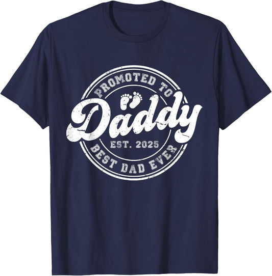 Promoted to Daddy Est 2025 Vintage Papa T-Shirt - T-Shirt | Navy