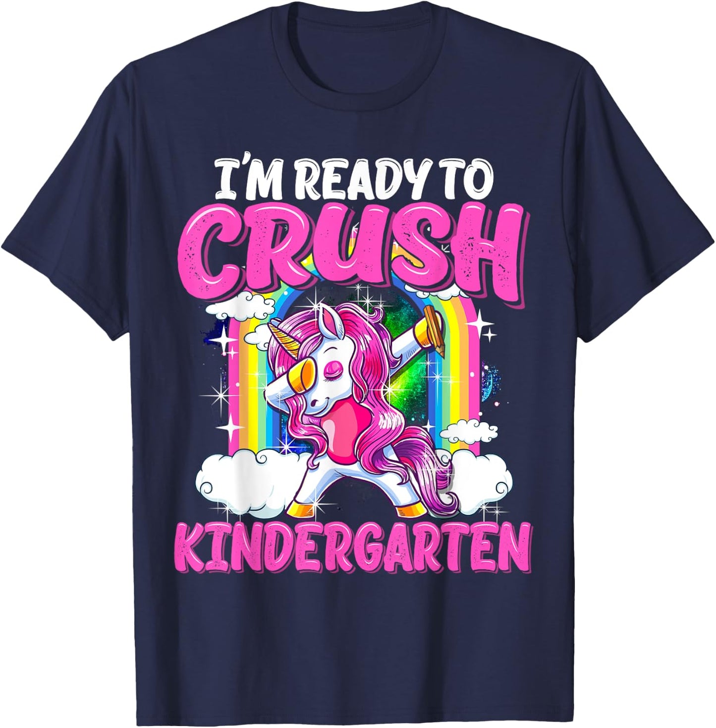 Kindergarten Dabbing Unicorn Back To School Girls Gift T-Shirt - T-Shirt | Navy