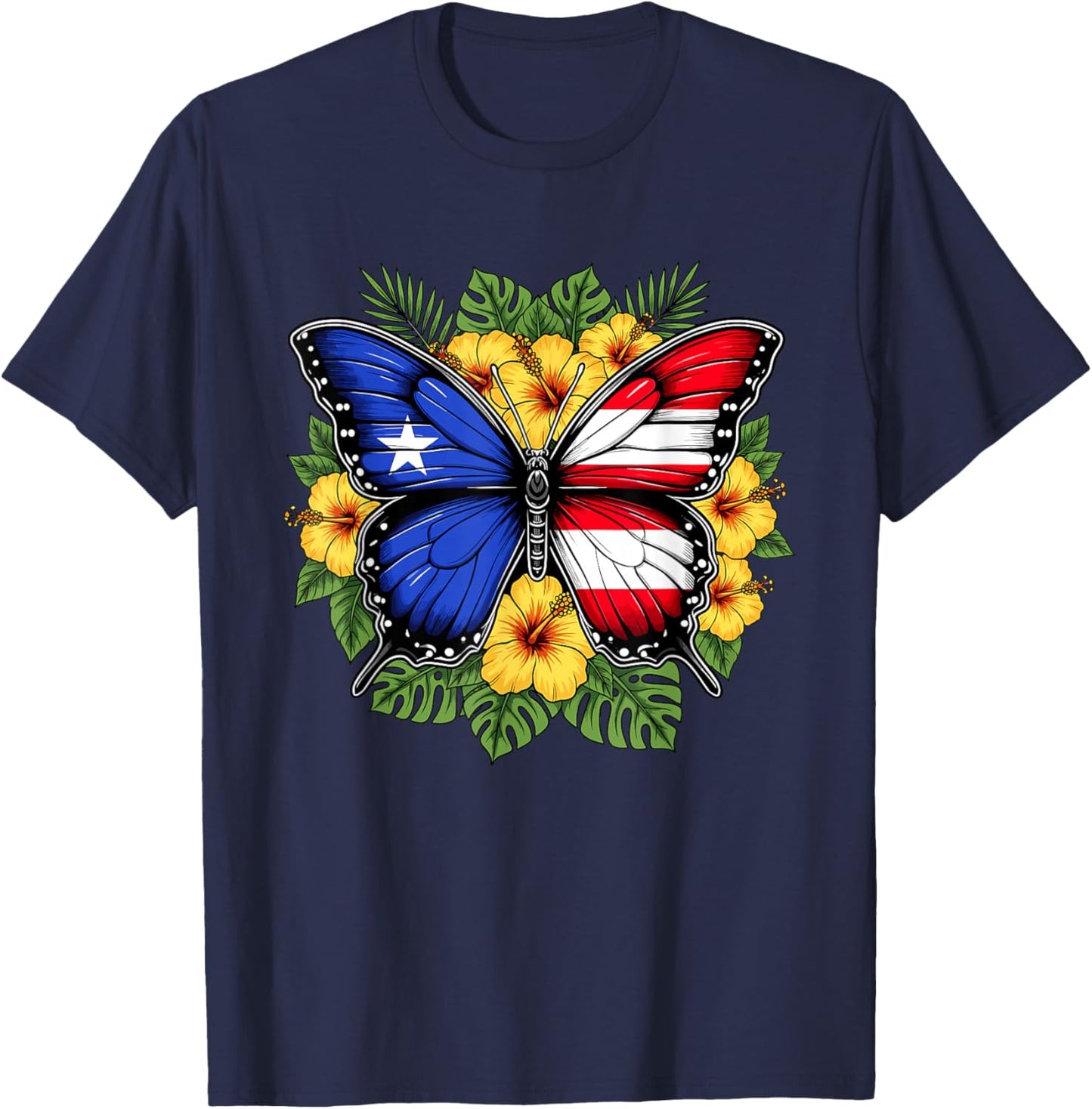 Puerto Rican Flag Butterfly Puerto Rico Hispanic Heritage T-Shirt - T-Shirt | Navy