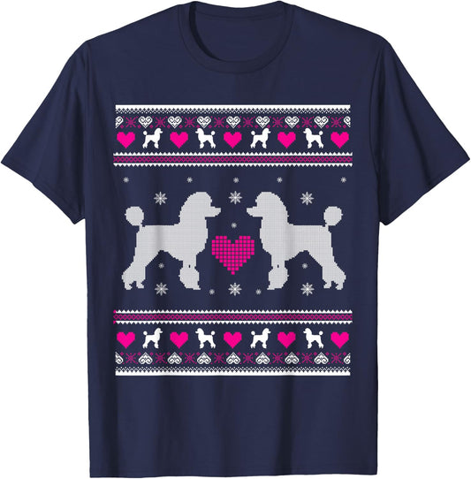 Poodle Ugly Christmas Shirt Gift T Shirt T-Shirt - T-Shirt | Navy