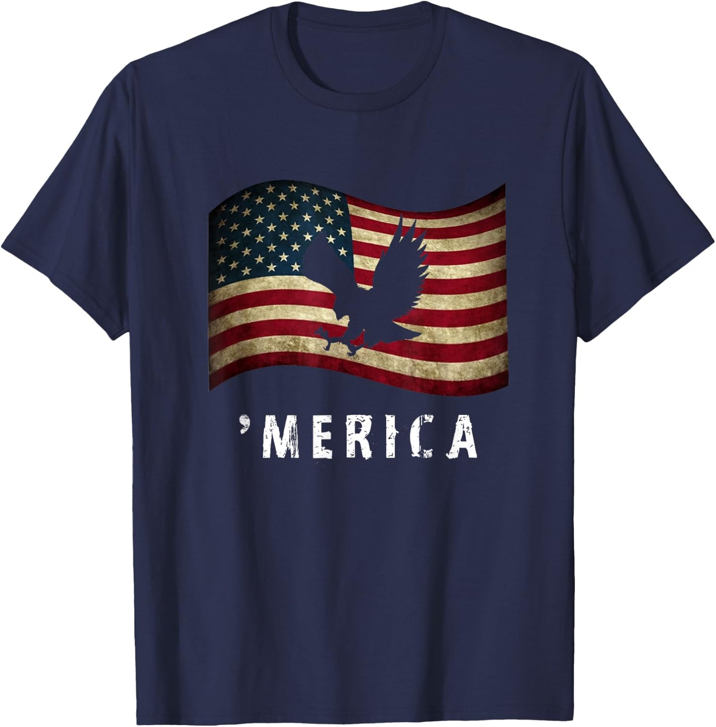 Merica 4th of July American Eagle Vintage Retro USA Flag T-Shirt - T-Shirt | Navy