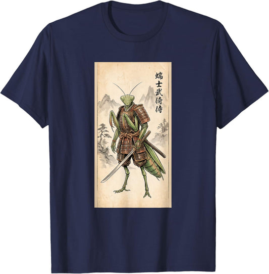 Praying Mantis Samurai Vintage Japanese Graphic T-Shirt - T-Shirt | Navy