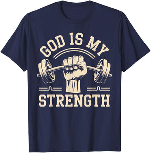 Gym God Is My Strength Workout Fitness Women Men T-Shirt - T-Shirt | Navy