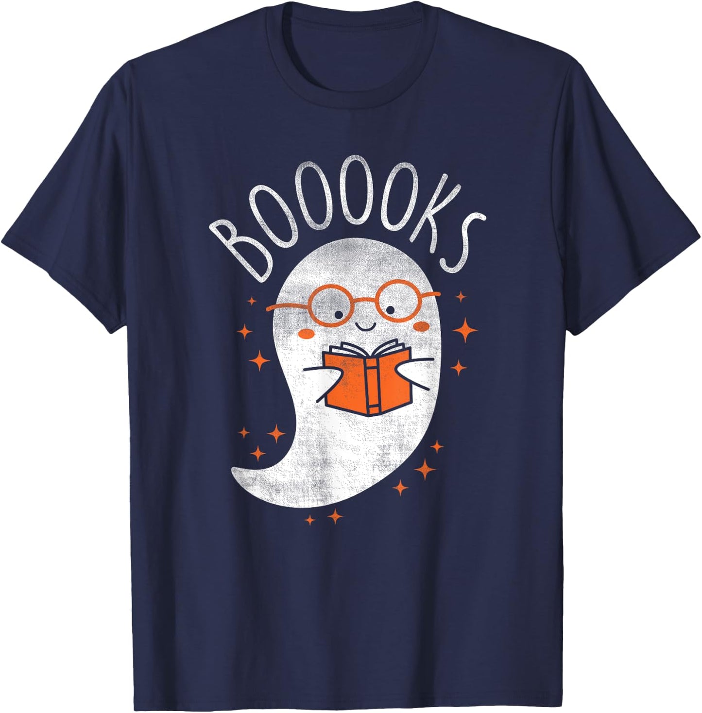 Cute Ghost Book Reading Halloween Teacher Top T-Shirt - T-Shirt | Navy