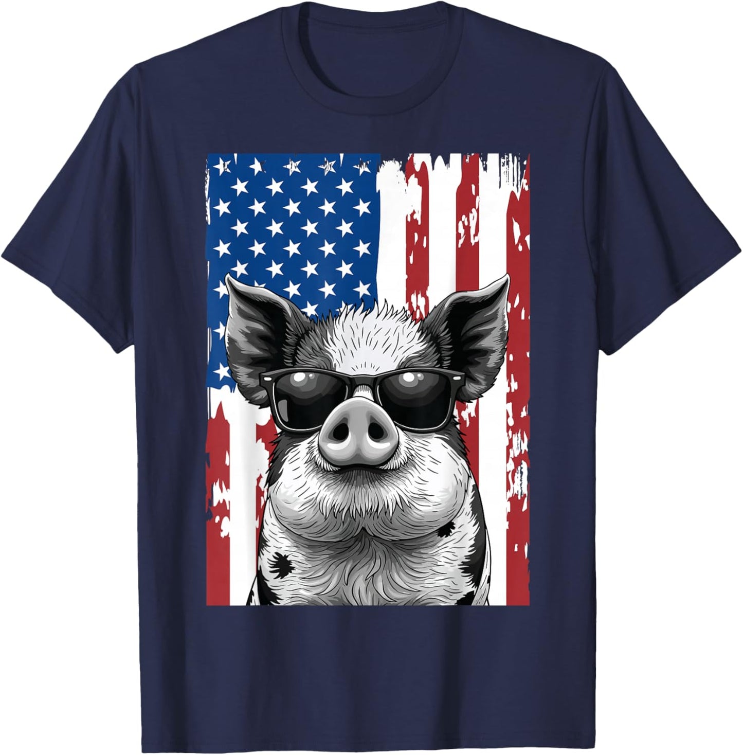 KuneKune Pig American Flag, Kunekune, Patriotic KuneKune Pig T-Shirt - T-Shirt | Navy