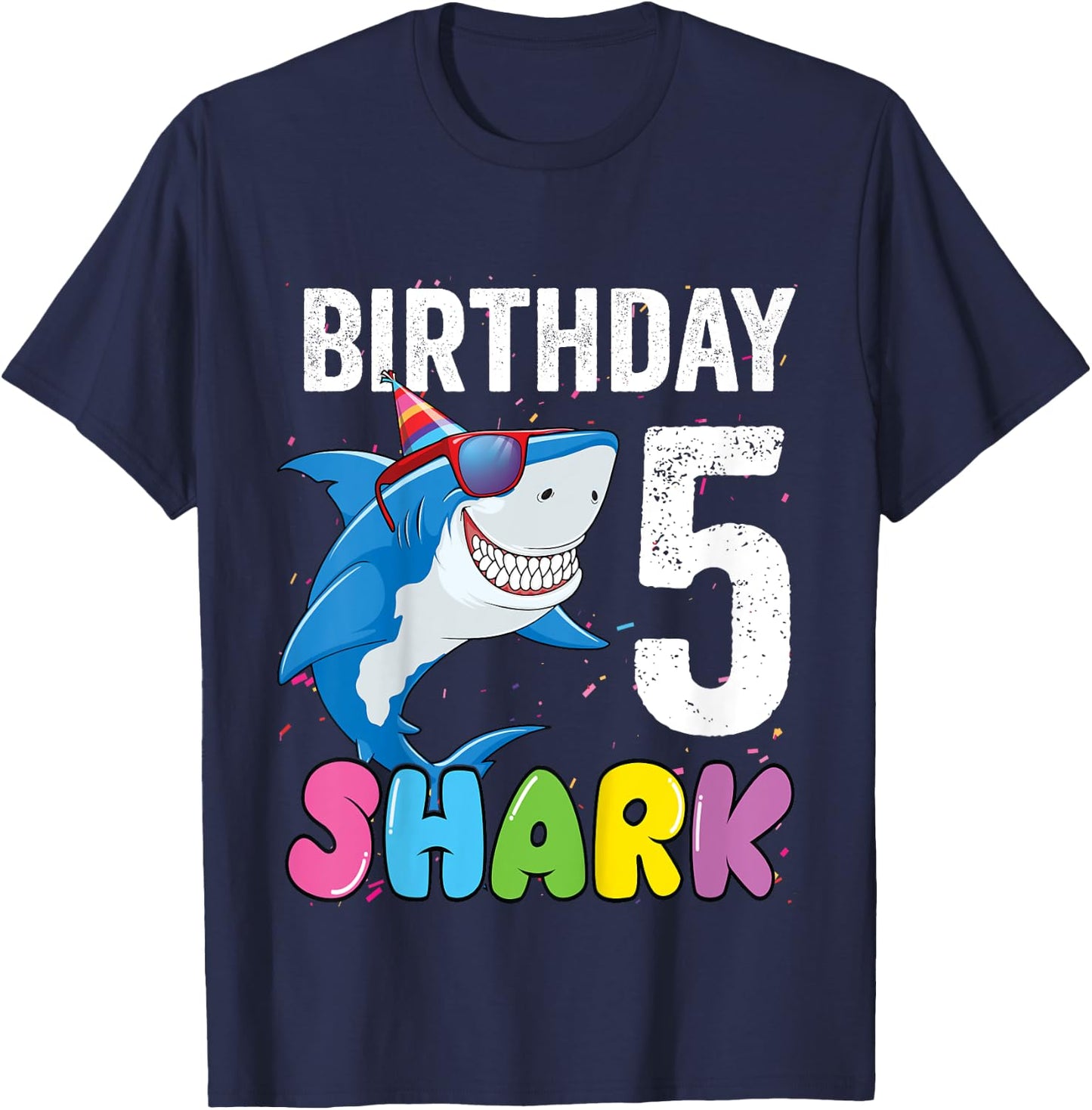 5th Birthday Shark Shirt JawSome Fifth Year Old Kids T-Shirt - T-Shirt | Navy