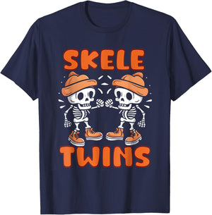 Twin Boys Twinning Halloween Best Friend Matching Skeleton T-Shirt - T-Shirt | Navy