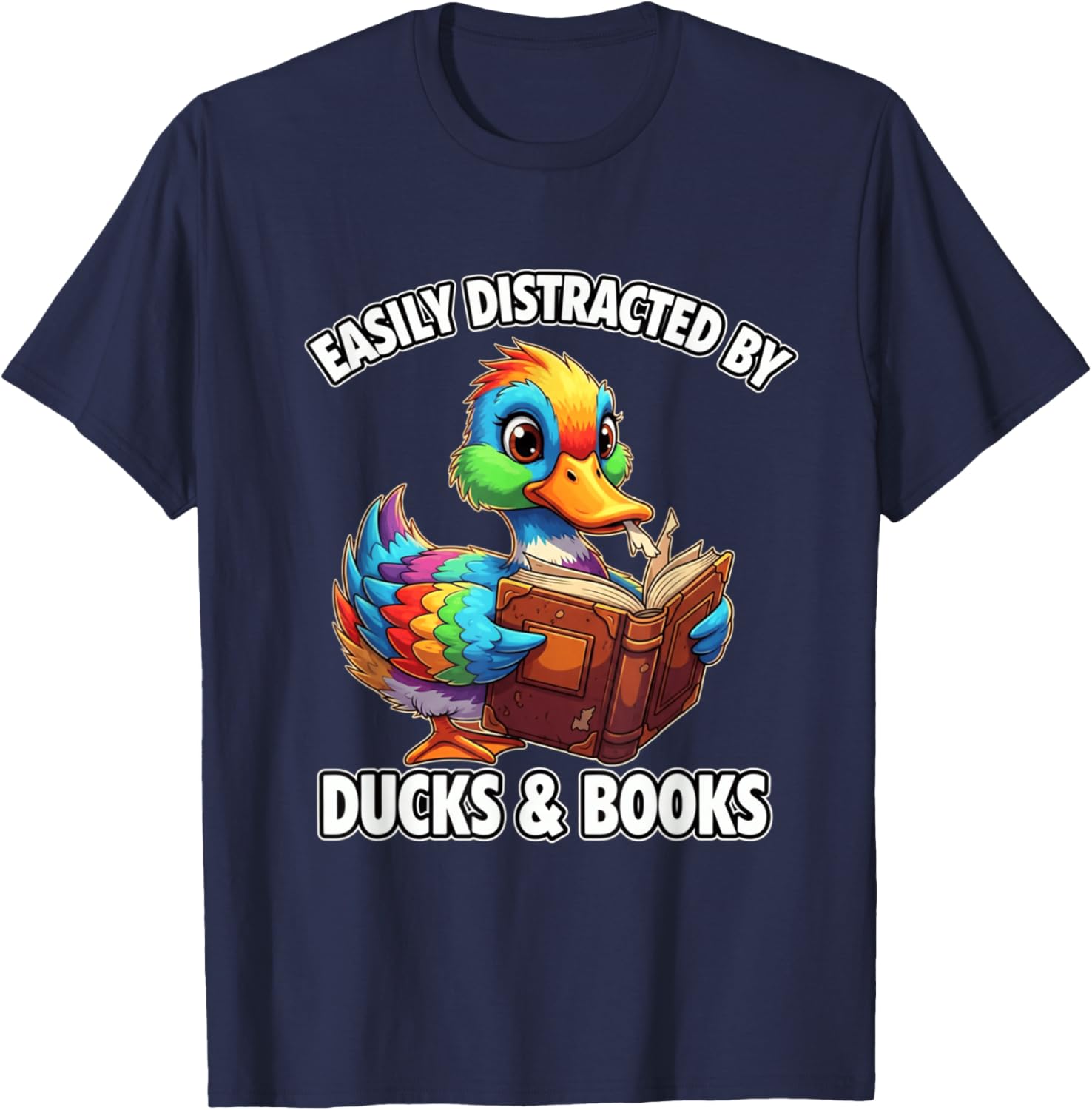 Funny Cool Vintage Easily Distracted By Ducks & Books Lover T-Shirt - T-Shirt | Navy