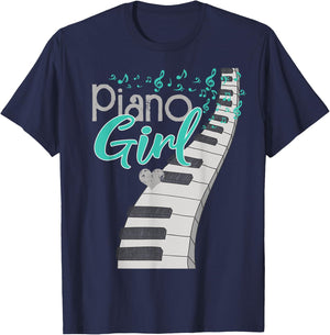 Piano Player Lover Kids Pianist Girls Piano Music T-Shirt - T-Shirt | Navy
