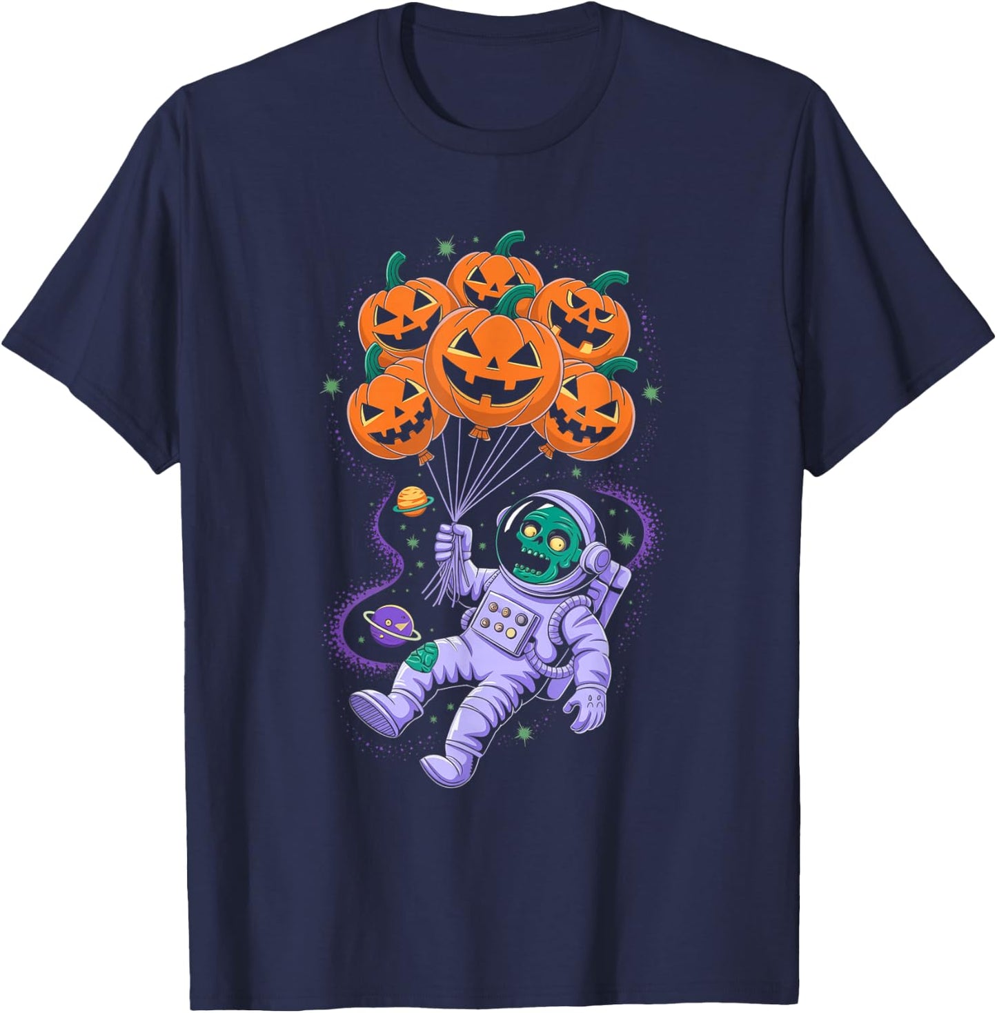 Funny Halloween Zombie Astronaut Pumpkin Balloons Kids T-Shirt - T-Shirt | Navy