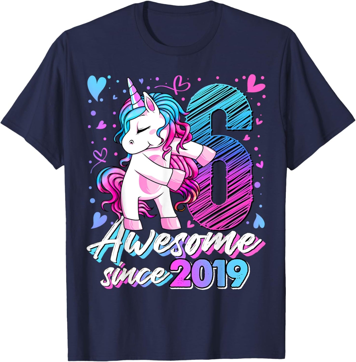 6 Year Old Unicorn Gifts For Girls 6th Birthday Girl Party T-Shirt - T-Shirt | Navy