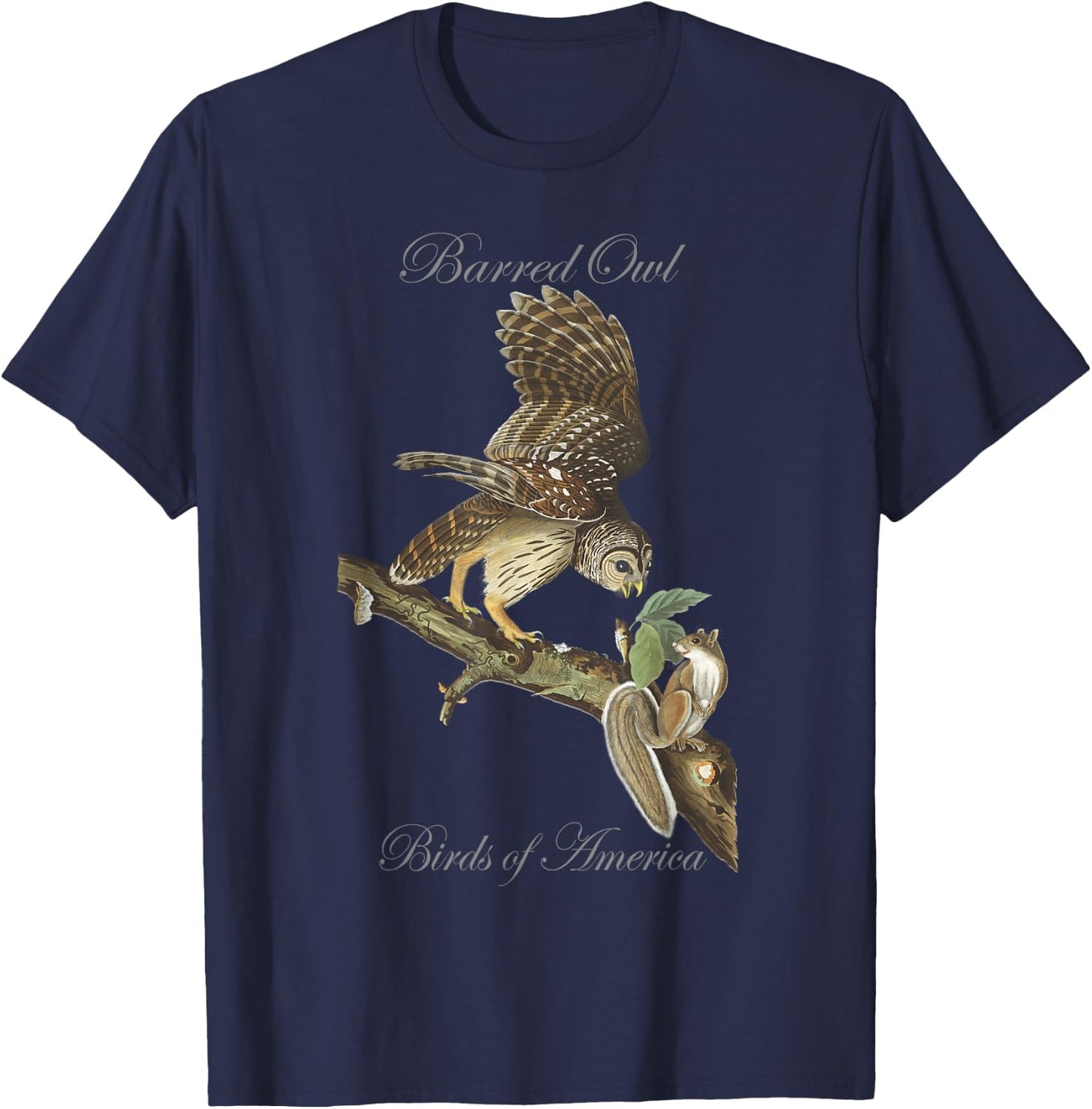 Barred Owl - Birds of America Series Audubon T-Shirt - T-Shirt | Navy