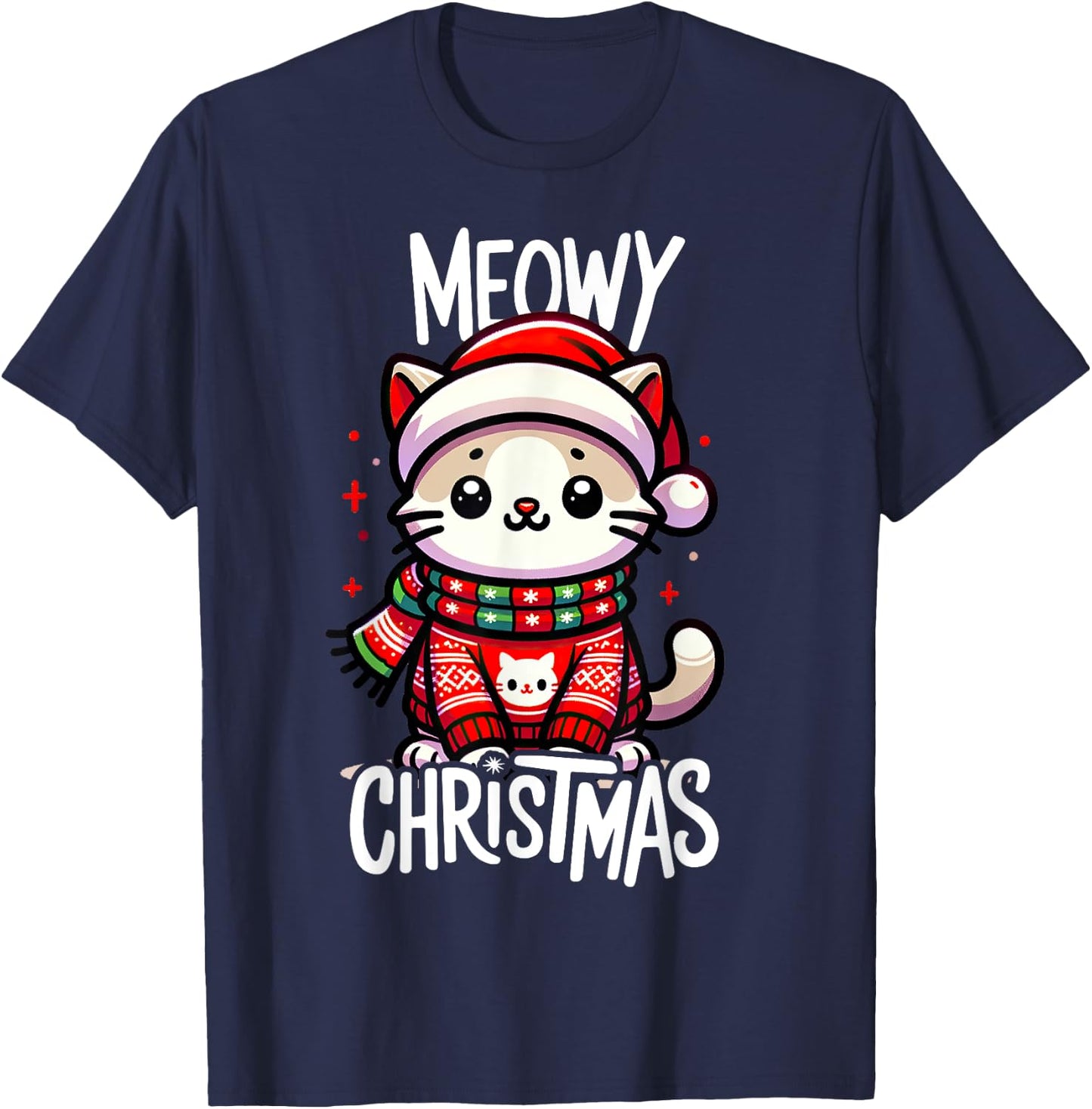 Meowy Christmas Cat Lover Funny Festive Holidays Cute Kitten T-Shirt - T-Shirt | Navy