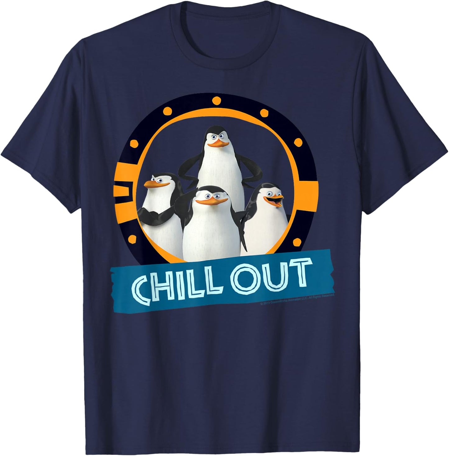 Madagascar Penguins Chill Out Text Poster T-Shirt - T-Shirt | Navy