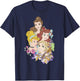 Disney Princess Floral Belle Cinderella Ariel Rapunzel T-Shirt - T-Shirt | Navy
