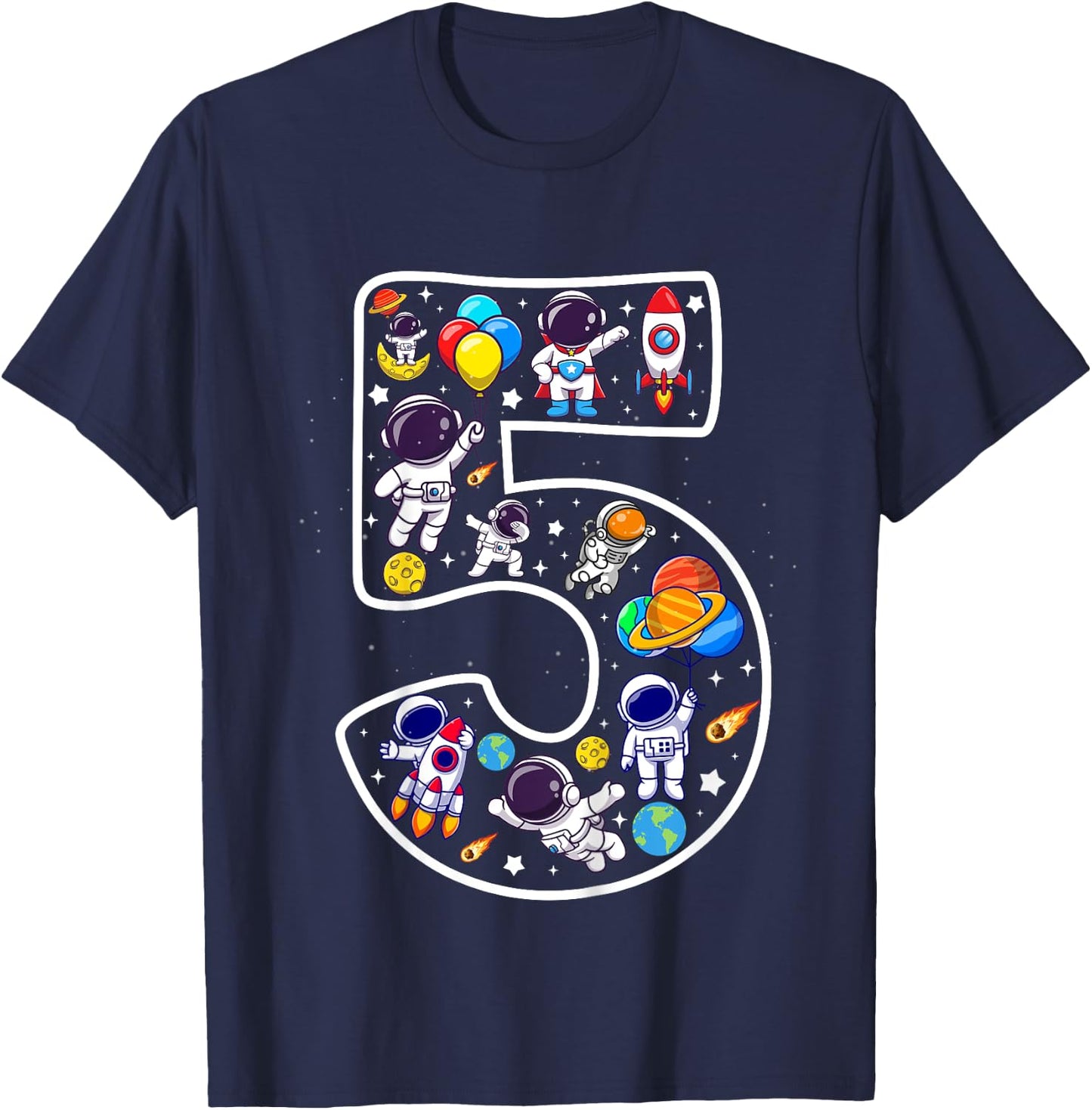 Kids 5 Year Old Boy Astronaut Space Birthday 5th Birthday Boys T-Shirt - T-Shirt | Navy