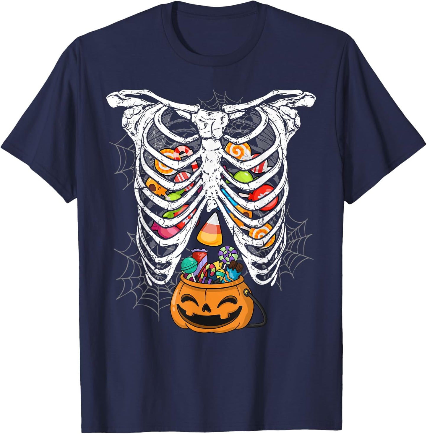 Skeleton Rib Cage X-ray Candy Funny Halloween Clothing T-Shirt - T-Shirt | Navy