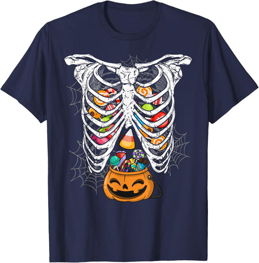 Skeleton Rib Cage X-ray Candy Funny Halloween Clothing T-Shirt - T-Shirt | Navy