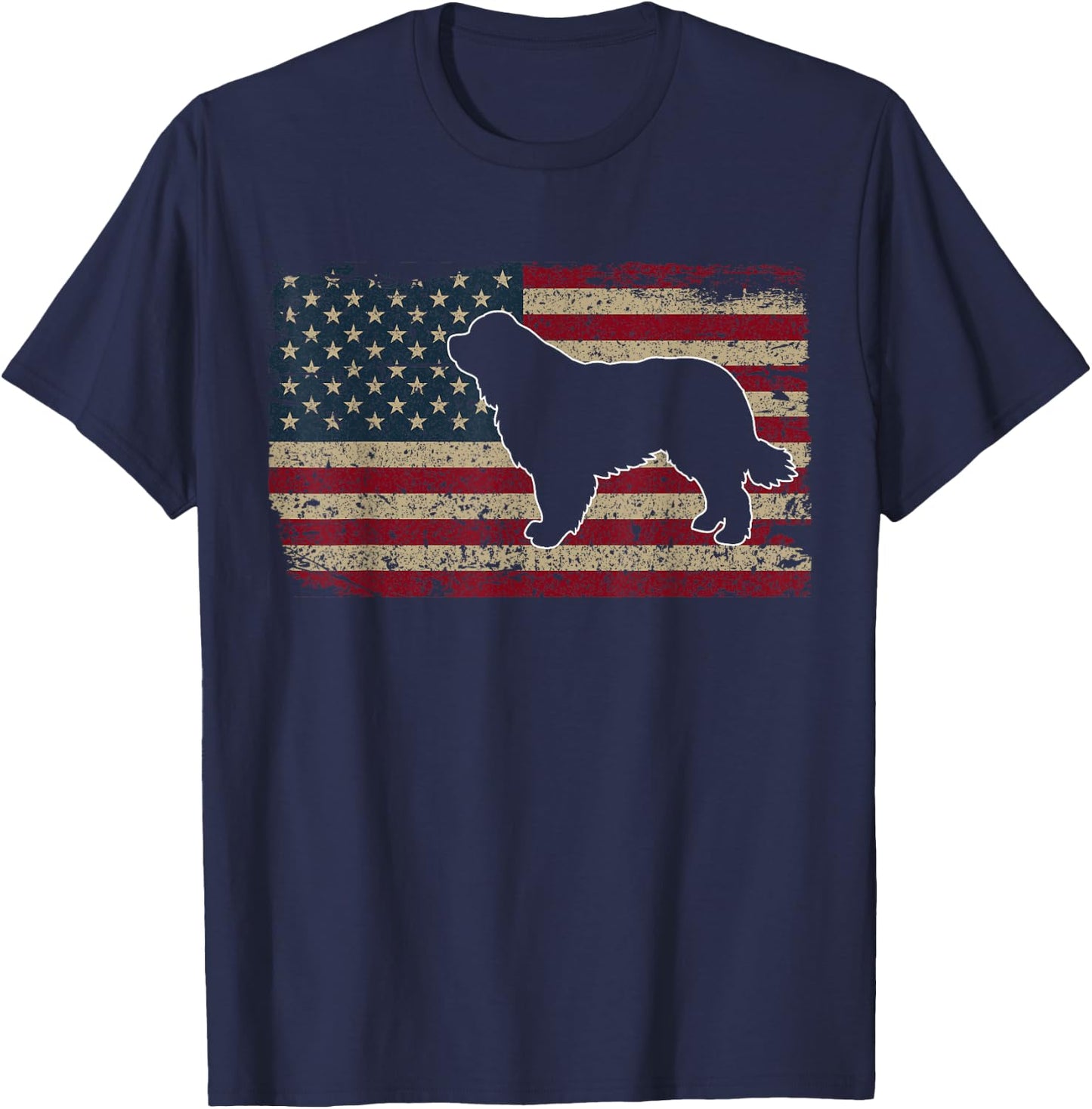 Newfie Dog America Flag Patriotic Dog Lover Gift T-Shirt - T-Shirt | Navy