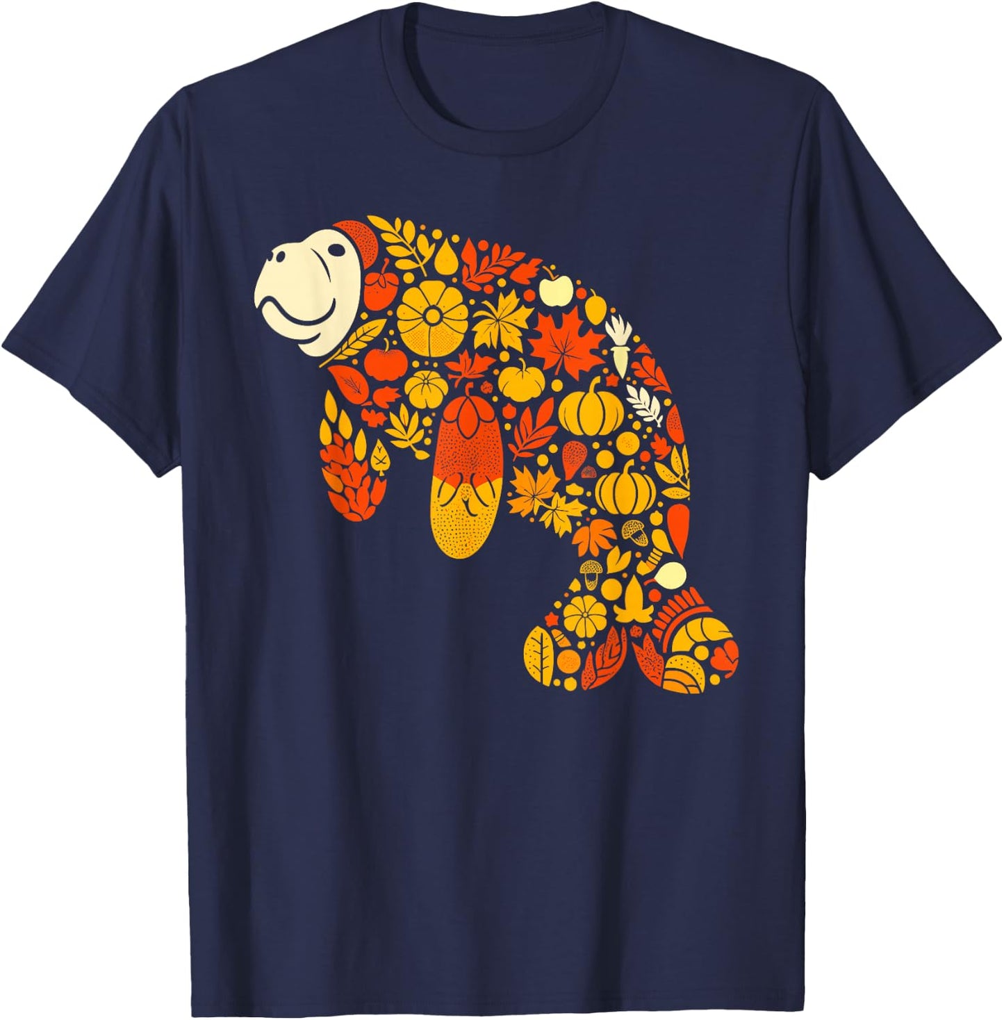 Autumn Pumpkin Fall Manatee Thanksgiving Kids T-Shirt - T-Shirt | Navy