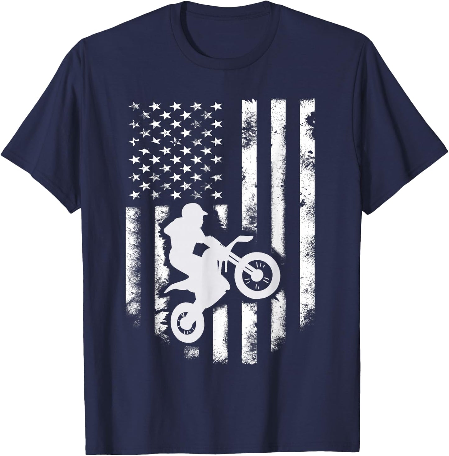 American Flag Motorcross Braap Dirt Bike Off Road Enduro Women Kids Men T-Shirt - T-Shirt | Navy