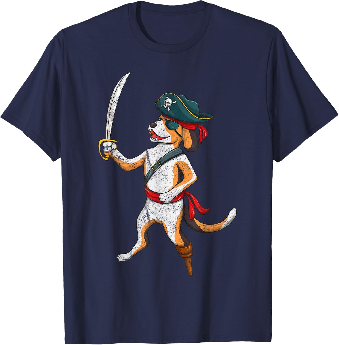 Vintage Pirate Dog Funny Puppy With Sword Halloween Costume Men Women Kids T-Shirt - T-Shirt | Navy