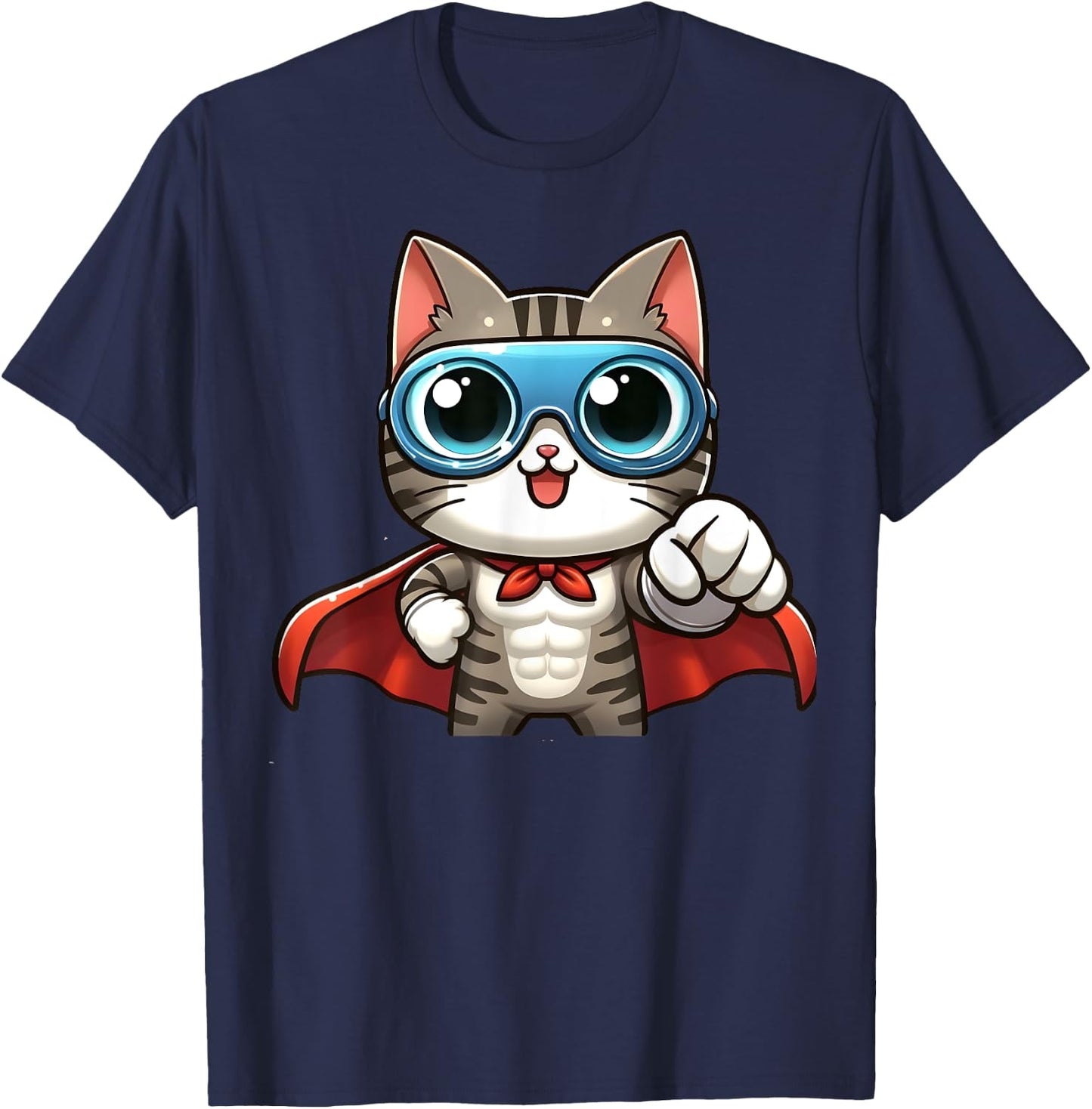 Cute Cat Superhero With Cape Gift Men Kids Women Funny Cat T-Shirt - T-Shirt | Navy