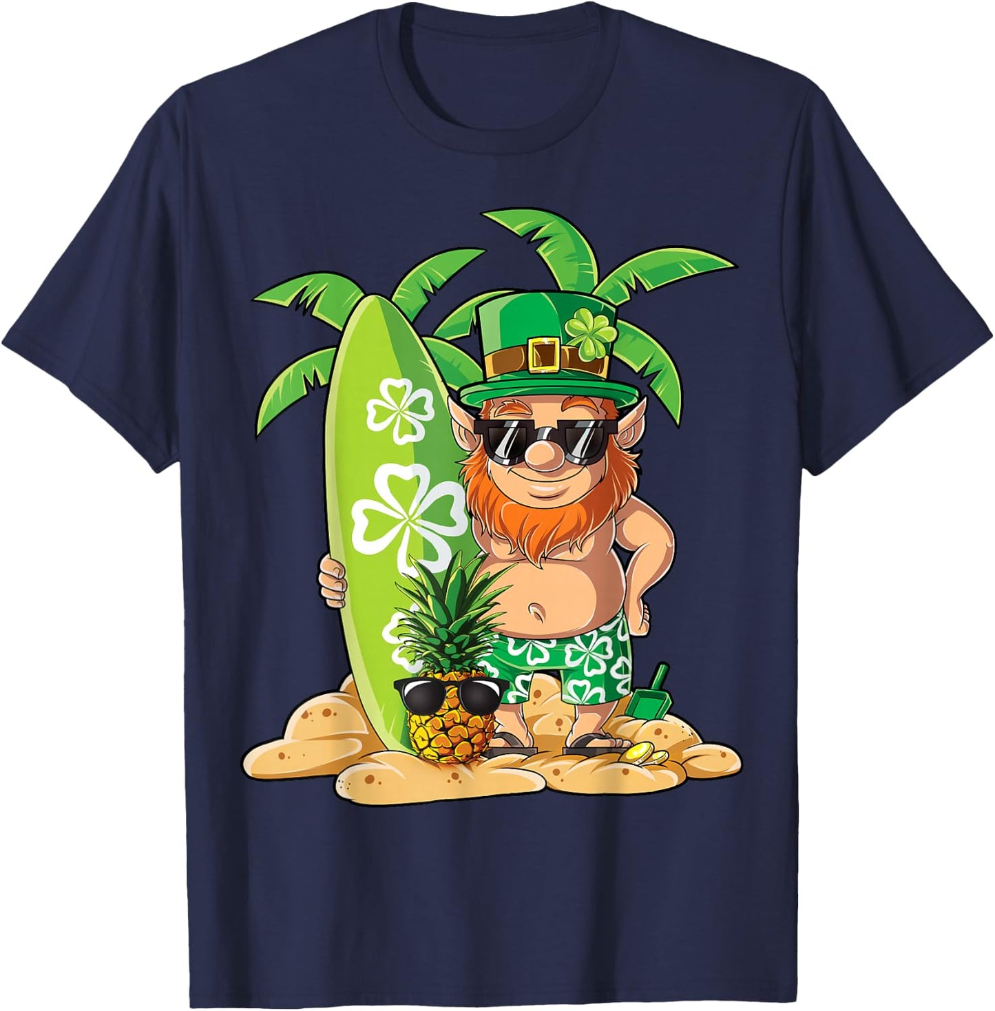 Leprechaun Hawaiian Surfing St Patricks Day Hawaii Men Women T-Shirt - T-Shirt | Navy