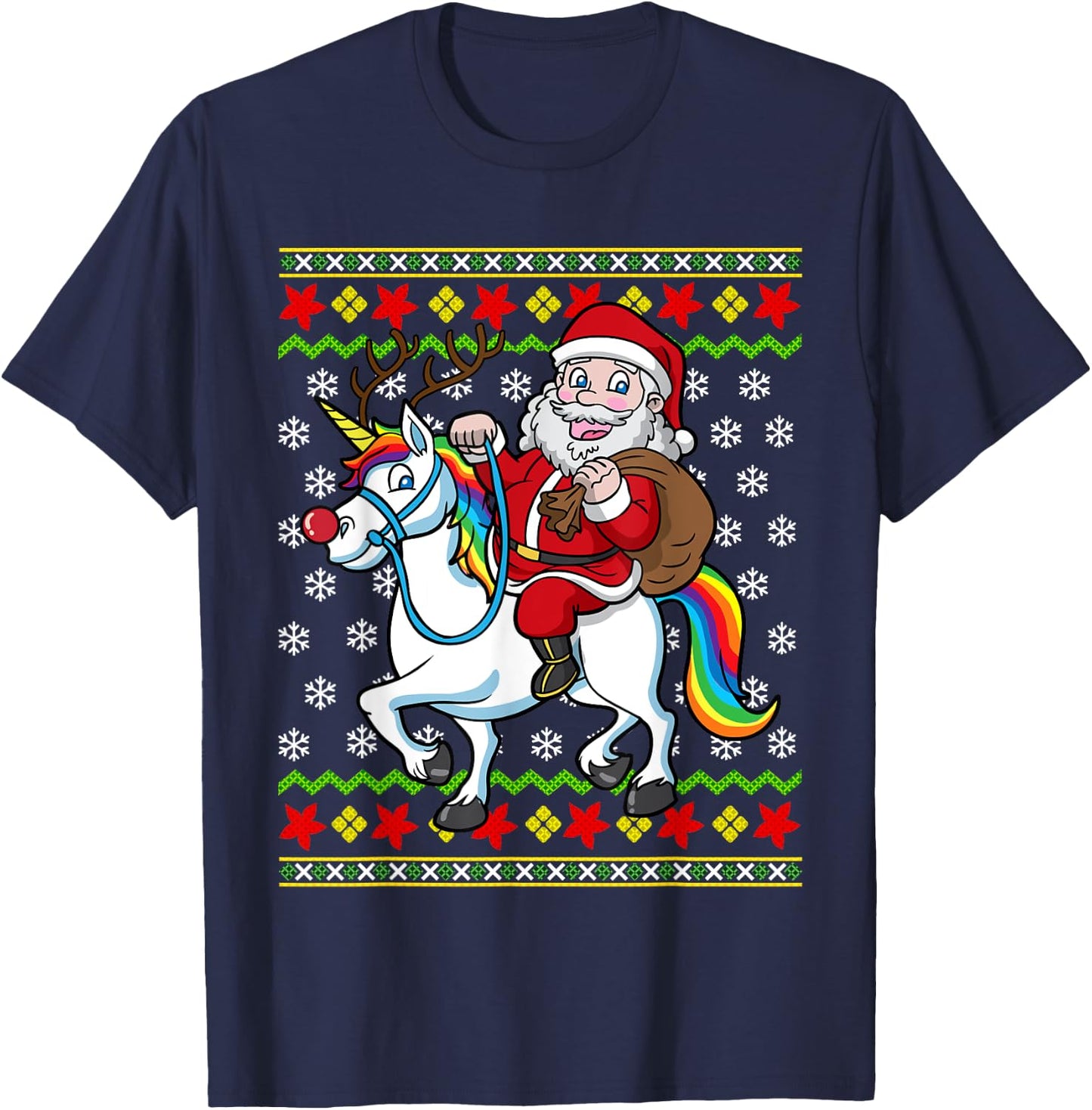 Santa Claus On Unicorn Ugly Christmas Holiday Kids Girls T-Shirt - T-Shirt | Navy