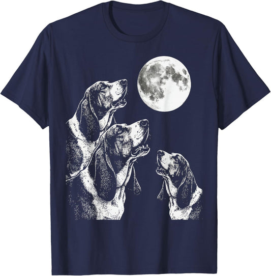 Basset Hound Howling At Moon T-Shirt - T-Shirt | Navy